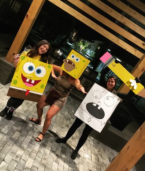 Doodle Bops Costume, Spongebob And Doodlebob Costume, Spongebob Trio Costume, 3 People Costume Ideas Funny, Cosplay Trio Ideas, Squidward Costume Diy, Spongebob Halloween Costumes Diy, Spongebob Costumes Diy, Group Of 3 Halloween Costume Funny