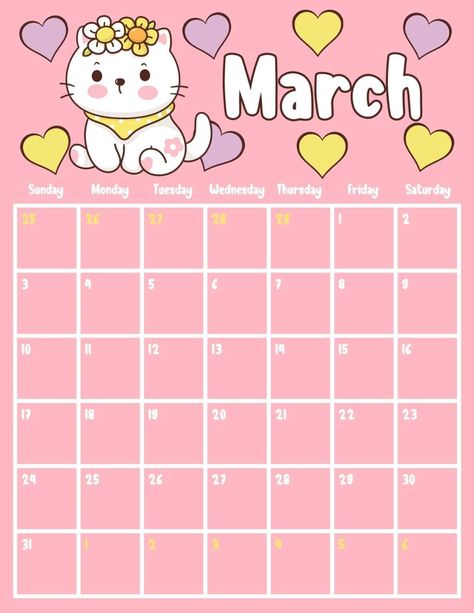 Check out these cute calendar ideas for March. These cute calendar designs include blank monthly calendars as well as a March 2024 calendar. There is a kawaii theme calendar and a black and white minimalist calendar. These printable March calendar templates are simple to use and have cute illustrations! blank calendar pages printable pdf Cute March Calendar 2024, March 2024 Calendar, March Calendar, March Calendar Printable, Monthly Schedule Template, Crayon Days, Panda Day, Blank Calendar Pages, Illustration Calendar