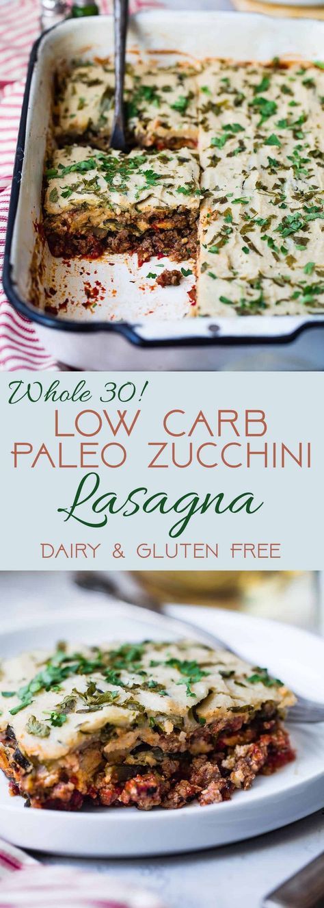 Low Carb Paleo Zucchini Lasagna - You will never know this family-pleasing lasagna is gluten/grain/dairy free, low carb and whole30 compliant! Not even the pickiest eaters will miss the cheese and pasta! | #Foodfaithfitness | #Paleo #whole30 #lowcarb #las Dairy Free Lasagna, Paleo Zucchini, Dairy Free Low Carb, Zucchini Puffer, Dairy Free Dinner, Zucchini Lasagna, Paleo Crockpot, Low Carb Zucchini, Paleo Meals