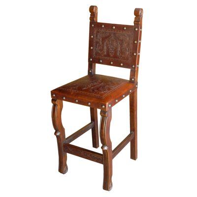 Astoria Grand Navarette 29" Bar Stool Finish: Antique Brown Black Forest Decor, Bucking Bronco, Rustic Bar, Western Furniture, Beautiful Bars, Leather Bar Stools, Leather Bar, Saddle Leather, Hand Tooled Leather