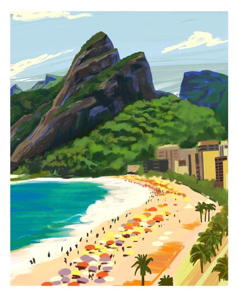 Painting study of a beach in Brazil By @joellesaid Painted digitally in Procreate #art#digitalart#mtlartist#artgallery#artoftheday#procreate#painting#procreateart#illustration#artprint Brazil Beach Aesthetic, Brazil Painting, Brazil Illustration, Brazil Beaches, Procreate Painting, Horizon Art, Painting Study, Copacabana Beach, Procreate Art