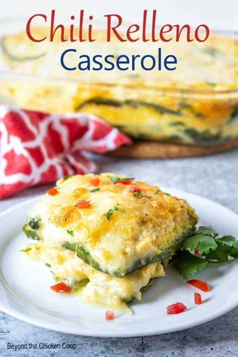 When you're in the mood for a comforting and homemade meal, look no further than this chili relleno casserole. This easy and quick dish is the best combination of flavors and simplicity, perfect for dinner or lunch. Savor the taste of this comfort food that's as simple to make as it is delicious. Chili Relleno Chicken Casserole, Chili Rellenos Casserole Recipe, Chile Relleno Recipe, Relleno Casserole, Chili Relleno Casserole, Chile Relleno Casserole, Chili Casserole, Food Sides, Classic Chili