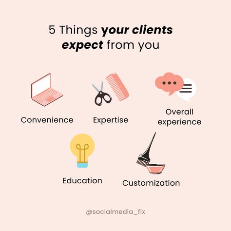 When you're the go-to salon person, your clients have high expectations, and you're here to deliver! Convenience, expertise, overall experience, education, and customization—it's the winning combination that keeps your clients loyal and coming back for more. Cheers to making every visit unforgettable! 🥂💖 Make sure to follow for more salon social tips! #salonsocialmedia #socialmediahelp #salonowners #salonownerlife #hairstylistlife #lashtechs #lashtechtips #aestheticianlife Client Consultation, Social Tips, Accepting New Clients, Social Media Help, Salon Owners, High Expectations, Infographic Marketing, New Clients, Hair Stylist Life