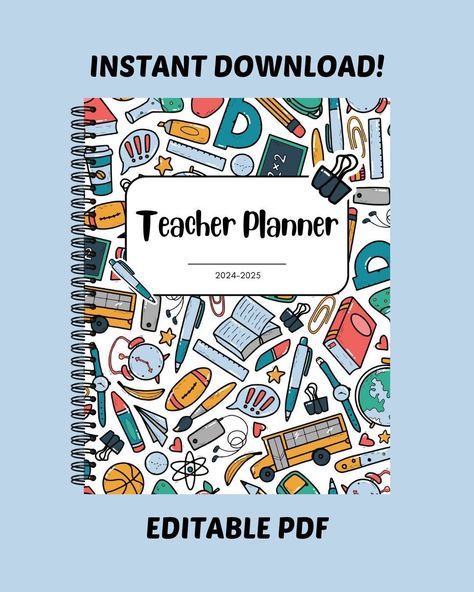 Teacher Planner, Academic Planner for Teachers, School Theme Doodles, Daily Planner, Monthly Planner, Digital Download, Instant Download budgetplannerworksheet #diyagendaplanner🌾 Planner For Teachers, Monthly Planner Digital, School Doodles, Teacher Lesson Planner, Diy Agenda, Planner Writing, Planner Setup, Creative Planner, School Theme