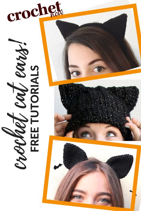 Crochet Cat Costume For Kids, Crochet Ears Pattern, Crochet Cat Tail For Costume, Crochet Cat Ear Headband, Crochet Kitty Ear Hat, Crochet Cat Ears Headband, How To Crochet Cat Ears, Crochet Cat Ears Beanie, Cat Headband Crochet