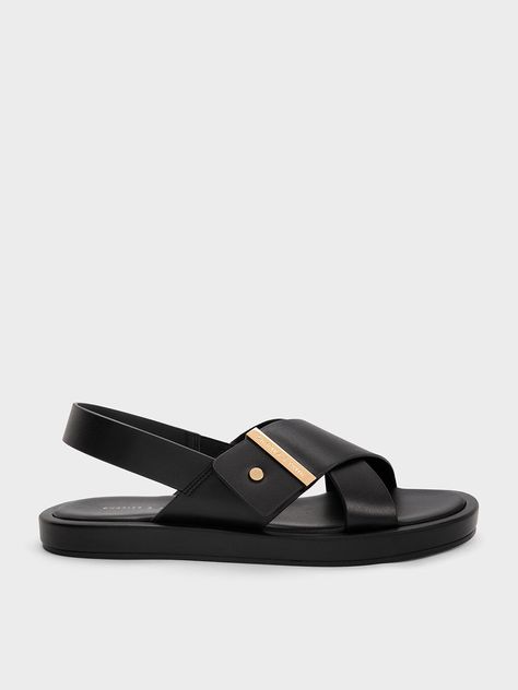 Crossover Back Strap Sandals, Black, hi-res Padded Sandals, Black Sandals Flat, Nike Waffle, Hot Boots, Mens Leather Sandals, Charles Keith, Cute Sandals, Sandals Brands, And Dresses