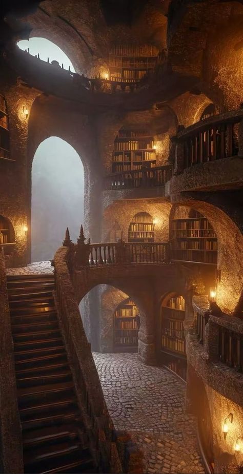 Underground Library, Rolling On The Floor Laughing, Productive Work, Dream Library, Home Office Ideas, Fantasy House, Working Space, Fantasy Castle, Fantasy Places