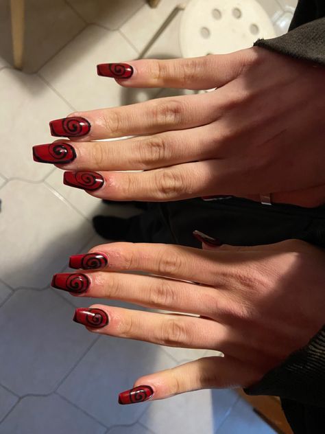 Red Spiral Nails, Black Spiral Nails, Spiral Nails Design, Spiral Nails, Red Spiral, Design Nails, Spiral Design, Nails Design, Red Nails