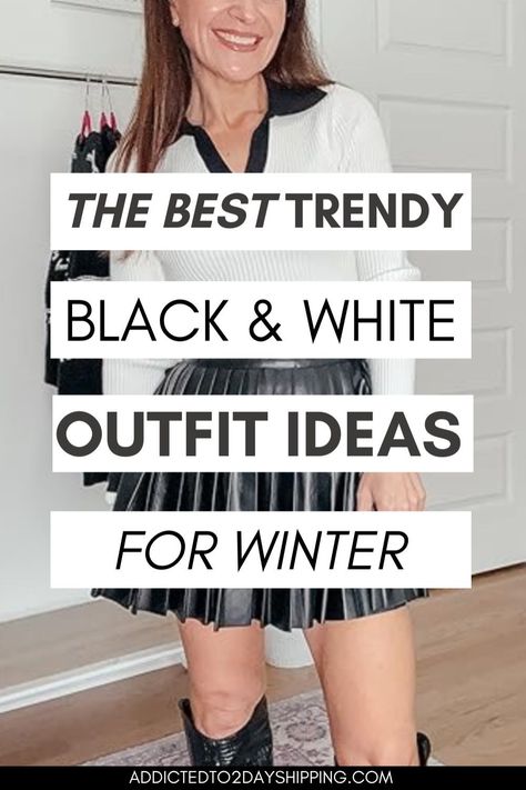 Ready to create a chic black and white winter wardrobe? These Women's Fashion outfit ideas offer the perfect blend of simplicity and elegance. Discover stylish Women's Winter Outfit combinations that will elevate your Women's Style and keep you cozy all season long. Winter Outfit Looks, Women's Winter Outfit, Black And White Outfit Ideas, White Christmas Outfit, White Outfit Ideas, Outfit Ideas For Winter, Outfit Rotation, Trendy Winter Fashion, Black And White Outfit