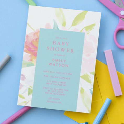 Bright Modern Spring Watercolor Baby Shower Invitation - Baby Shower Invitations Gender Neutral Invitations, Yellow Cupcakes, Spring Watercolor, Gender Neutral Baby Shower Invitations, Watercolor Baby Shower, Baby Shower Supplies, Watercolor Invitations, Baby Shower Cards, Diaper Raffle