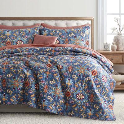 Blue And Burnt Orange Bedroom, Household Design, Sweety Pie, Queen Pillow, Colorful Bedroom, King Size Comforter Sets, Bedspreads Comforters, King Pillow, Orange Home Decor