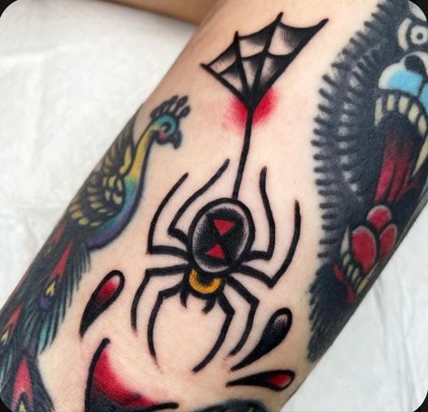 Traditional Spider Web Tattoo Design, Traditional Spider Web Tattoo, Spider Web Tattoo Design, Web Tattoo Design, Traditional Tattoo Filler, Widow Tattoo, Small Traditional Tattoo, Black Widow Tattoo, Traditional Hand Tattoo