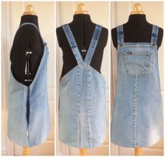 Jeans Into Overalls Diy, Upcycle Denim Jeans, Upcycled Denim Diy, Återvinna Jeans, Jeans Upcycle, Jeans Crafts, Upcycle Clothing, Denim Pinafore, Diy Jeans