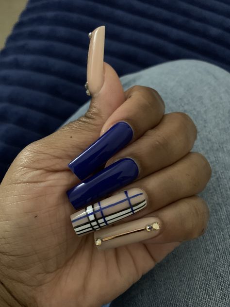 Nails Acrylic Navy Blue, Navy Blue Acrylics, Navy Blue And Brown, Blue And Brown, Nails Acrylic, Nail Inspo, Acrylic Nails, Navy Blue, Nail Art