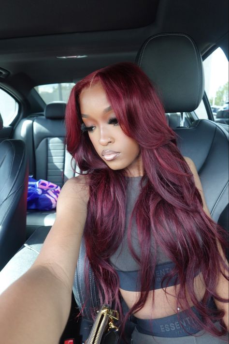 Red Frontal Wig, Magenta Red Hair, Red Frontal, Crimson Red Hair, Braided Hairstyles For Black Women Cornrows, Red Hair Inspo, Frontal Wig Hairstyles, Wine Hair, Sew In Hairstyles