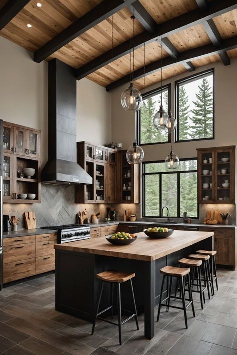 Mountain Modern Kitchen, Mountain Home Kitchen, Scandinavian Cabin Interior, Cabin Interior Design, Diy Mudroom, Modern Mountain Home, Bench Diy, Cabin Kitchens, Mudroom Bench