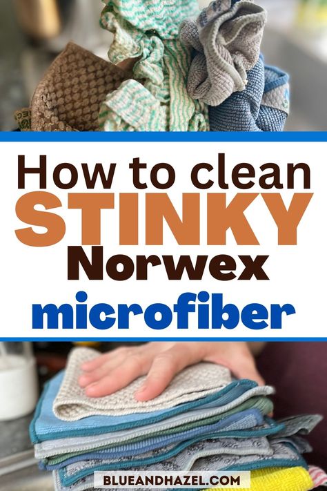 If you have stinky kitchen microfiber rags, you don't want to use any bleach as it will break down your microfiber's effectiveness. Here's how to clean stinky Norwex microfiber cloths without bleach, using a vinegar soak and then second wash with just baking soda. I thought my rags were so stinky and gross I may need to toss, but this trick took away all the bacteria and got them smelling like nothing...which is the goal! Here's step by step how to clean Norwex microfiber cloths. Wash Towels With Vinegar, Norwex Towels, Deep Clean Kitchen, Kitchen Rags, Norwex Cloths, Norwex Microfiber, Eclectic Wallpaper, Microfiber Bath Towels, Kitchen Clothes