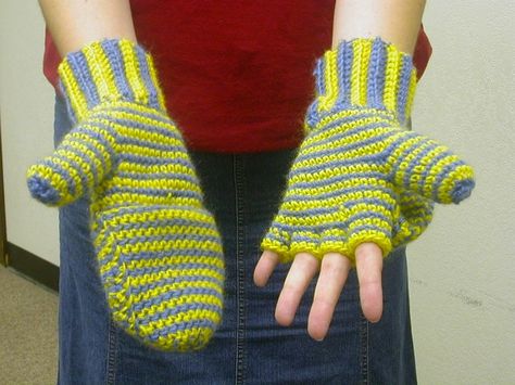 These mittens convert to fingerless gloves by  pulling back the mitten top. Size: Women's medium,  or teens. For a smaller size to fit p... Crocheted Mittens, Knitting Gloves, Crochet Mitts, Crochet Mittens Free Pattern, Trendy Knitting, Glove Pattern, Knitted Mittens, Gloves Pattern, Mode Crochet