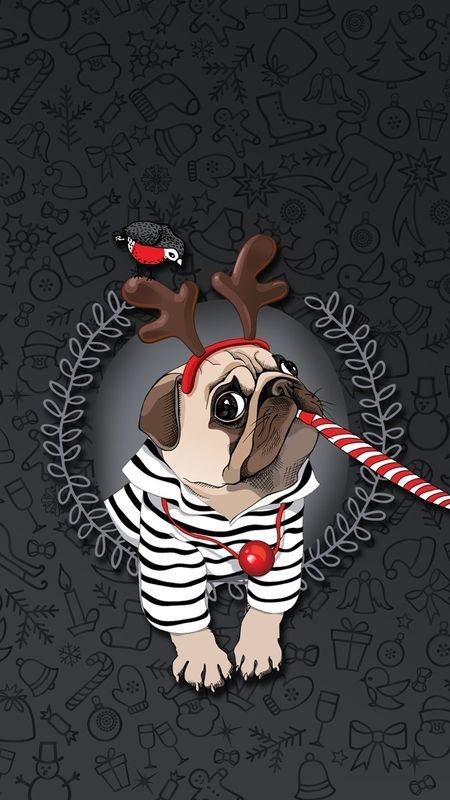 Pug Wallpaper, Christmas Pug, Sublimacion Ideas, Power Wallpaper, Dog Cafe, Pug Art, Xmas Wallpaper, Mickey Mouse Wallpaper, Sharpie Art