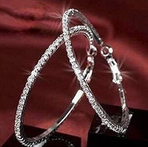 Lzz Fashion Lady 925 Sterling Silver White Sapphire Earrings Cubic Zirconia Ring Shaped Single Row Diamond Earrings W... Everything Popular, Maryse Ouellet, High School Dance, Popular Earrings, Hoop Dangle Earrings, Dance Stuff, Big Hoop Earrings, Crystal Hoop Earrings, Alloy Earrings