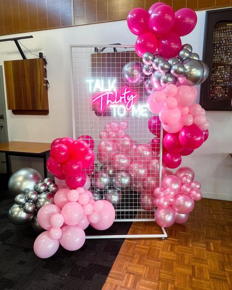 Talk Thirty To Me 💋 #balloondecor #balloonarbour #30thbirthday #eventstylist #eventstylistsydney #eventstylistnsw #partystylist #partystylistsaustralia #balloonartist #talkthirtytome #bathurstnsw All Pink 30th Birthday Party, Pretty In Pink 30th Birthday Party, Pink And Black 30th Birthday Party, Talk Thirty To Me Birthday Theme Decor, 30th Birthday Balloon Garland Pink, Talk 30 To Me Birthday Party, 30th Birthday Pink, Talk 30 To Me, Talk Thirty To Me