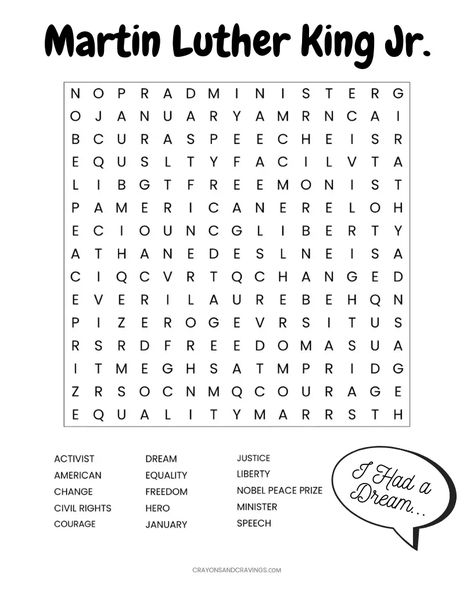 Martin Luther King Jr Worksheets, Martin Luther King Worksheets, Martin Luther King Activities, Martin Luther King Jr Activities, Free Printable Word Searches, Kindergarten Addition Worksheets, Mlk Day, Word Search Printables, Winter Words