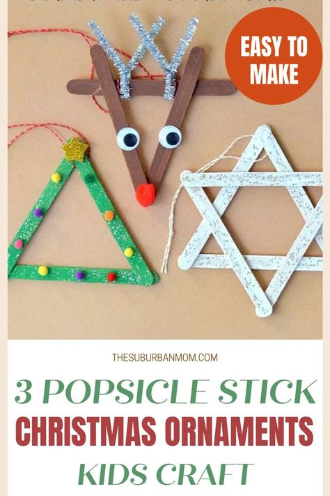 You have popsicle sticks lying around? Try this new arts and crafts activity with the kids to spice up this seasons' Christmas decor. This tutorial would be perfect for you! Check out the blog over at 3 Popsicle Stick Christmas Ornaments – Kids Craft for more details! This also counts as a Christmas decoration, Christmas craft, Kids craft, Christmas activity, Popsicle craft, Popsicle decoration, Ornament craft, arts and crafts, Christmas ornament, and Ornament ideas all in one! Popsicle Stick Ornaments, Ornament Craft, Kids Christmas Ornaments, Popsicle Stick Crafts, Preschool Christmas, Popsicle Stick, Kids Ornaments, Childrens Crafts