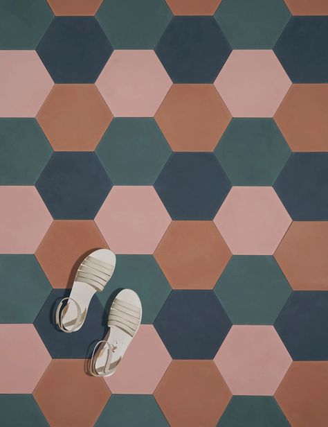 Solid Hex Verde - Aimée Wilder Cool Floor Tile, Geometric Tile Bathroom, Mudroom Tile, Hex Tile Floor, Hexagon Floor Tiles, Fun Tile, Hexagon Tile Pattern, Hex Tiles, Hexagonal Tiles