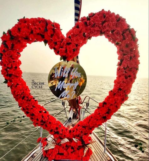 Proposal Decor Ideas, Yacht Proposal, Beach Proposals, Proposal Decor, Marry Me Proposal, Heart Of Flowers, Rental Ideas, Beach Proposal, Flowers Decoration