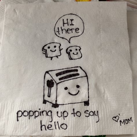 Lunch Puns, Sticky Note Drawings Cute, Cute Lunch Notes, Sticky Note Drawings, Napkin Drawing, Lunchbox Doodles, Notes For Kids Lunches, Positivity Notes, Kids Lunch Box Notes