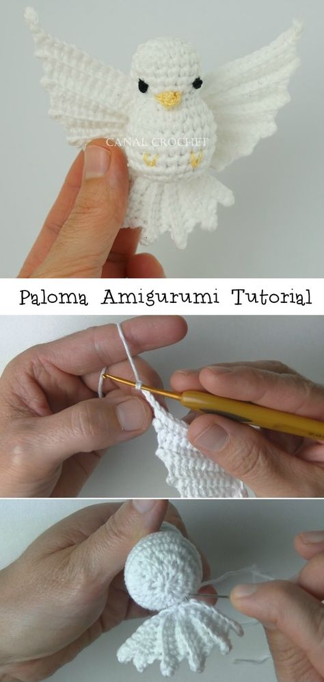 Paloma Amigurumi Crochet Tutorial Crochet Bird, Crochet Bird Patterns, Crochet Birds, Pola Amigurumi, Christmas Crochet Patterns, Crochet Animal Patterns, Bird Patterns, Crochet Gifts, Crochet Patterns Amigurumi