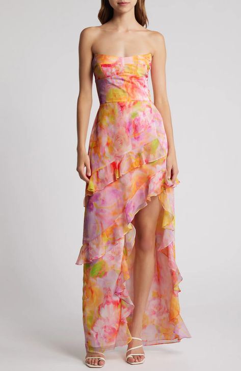 Amanda Uprichard Magnolia Floral Strapless Gown | Nordstrom Magnolia Dress, Hoco Dress, Boned Bodice, Amanda Uprichard, Strapless Maxi, Strapless Gown, Halter Maxi, Strapless Maxi Dress, Maxi Gowns