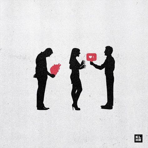 L'artiste Kevin Lau réalise des illustrations à la fois minimalistes et percutantes qui ont pour but de dénoncer notre addiction aux réseaux sociaux. Real Heart, Satirical Illustrations, Meaningful Pictures, Social Art, Deep Art, Meaningful Art, Deep Meaning, Banksy, Satire