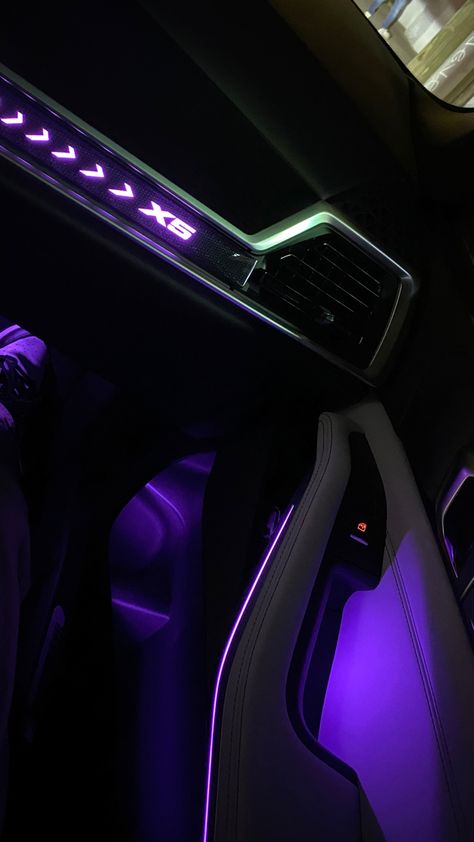 #bmw #cars #lighting #purple #neon #luxury Bus Interior, Purple Neon, Honda City, Football Pictures, Black Car, Bmw Cars, Grimm, Neon Lighting, Bmw X5