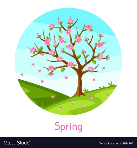 Spring Season Images, Spring Season Drawing, Seasons Illustration, Spring Blooming Trees, Crown Clip Art, Seasons Posters, Spring Images, Sakura Flowers, Vector Art Design