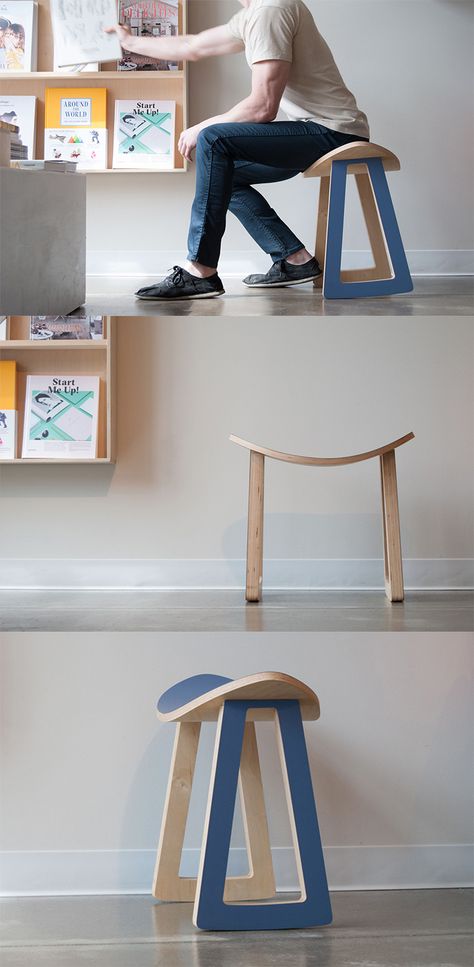 The adorably simple 'Rolo rocking stool' is as utilitarian as it is playful, its clever construction adds a bit of functionality to an otherwise basic design in the form of slightly rounded feet that allow for a safe tilt and stable resting position... READ MORE at Yanko Design ! Rocking Stool Design, Unique Stool Design, Wiggle Chair, Ergonomic Stool, Unique Stools, Leather Chaise Lounge Chair, Stackable Stools, Small Space Interior Design, Outdoor Chaise Lounge Chair