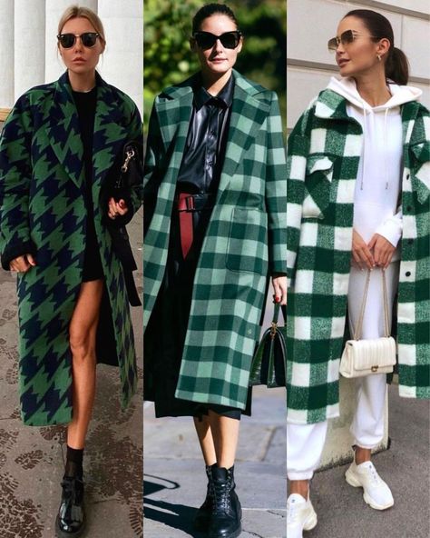 Forest Green Coat, Plaid Jacket Outfit, Green Plaid Coat, Long Plaid Coat, Green Jacket Outfit, Check Outfit, Plaid Trench Coat, Checkered Coat, Pattern Coat