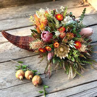 Cornucopia Arrangement, Protea Arrangements, Cornucopia Centerpiece, Thanksgiving Floral Arrangements, Thanksgiving Cornucopia, Floral Products, Thanksgiving Floral, Long Vase, Fall Decor Diy Crafts