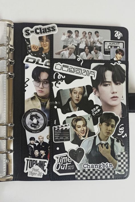 Decoration binder kpop stray kids Changbin School Binder Decoration Ideas, Kpop Binder Ideas, Straykids Scrapbook, Kpop Binder Cover Ideas, Binder Kpop, Binder Deco, Binder Decoration, Kpop Binder, Kpop Deco