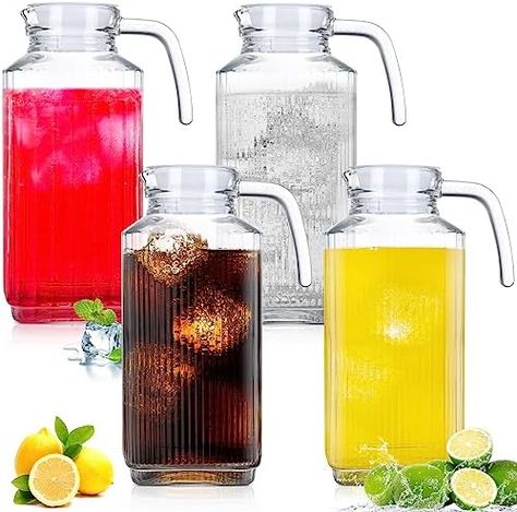 Gejoy 4 Pieces 60 oz Glass Pitcher with Lid Fridge Pitcher Juice Pitcher Glass Water Pitcher Beverage Drink Containers Jug for Fridge Iced Tea Lemonade Milk Cocktails Cold Milk Cocktails, Glass Water Pitcher, Pitcher With Lid, Iced Tea Pitcher, Iced Tea Lemonade, Tea Lemonade, Lemonade Cocktail, Drink Pitcher, Juice Pitcher