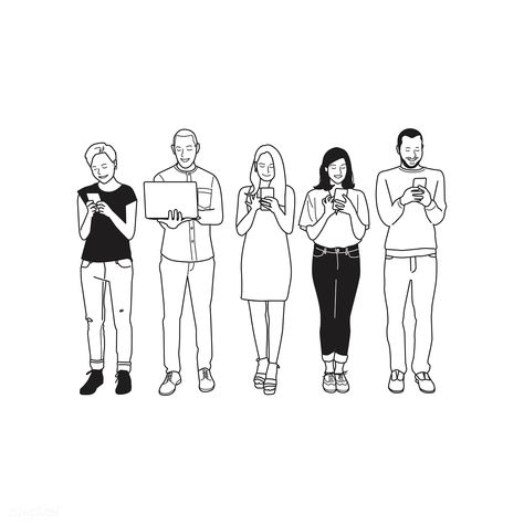 Illustration of diverse people using digital devices | premium image by rawpixel.com Using Phone, Doodle Characters, Diverse People, Free Characters, Infographic Poster, Free Illustration Images, 타이포그래피 포스터 디자인, Sketches Of People, Digital Devices