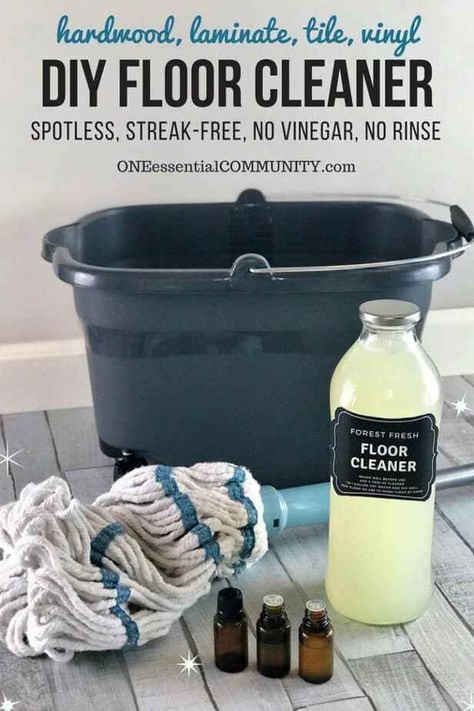 homemade floor cleaner for all your floors - hardwood, laminate, tile, linoleum, and vinyl. 3 ingredient recipe for spotless, streak-free, sparkly, shiny floors. No vinegar, no rinse, non-toxic. {essential oil cleaner, essential oil floor cleaner, DIY cleaner, essential oil recipes, hardwood floor cleaner, essential oil floor cleaner, tile floor cleaner, laminate floor cleaner, doTERRA, Young Living) Essential Oil Cleaner, Homemade Floor Cleaners, Diy Floor Cleaner, Tile Floor Cleaner, Hardwood Floor Cleaner, Deep Cleaning Tips, Homemade Cleaning Products, Natural Cleaners, Diy Vinyl