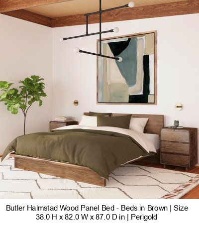 Our Halmstad collection is inspired by the timeless and functional Scandinavian aesthetic. With a minimalist design, this collection is perfect for those who appreciate simple yet elegant furniture. This bed showcases a sleek low-profile panel frame with a seamlessly integrated headboard for a modern rustic appeal. Color: Chocolate, Size: King Butler Halmstad Wood Panel Bed - Beds in Brown | Size 38.0 H x 82.0 W x 87.0 D in | Perigold #scandinavi Integrated Headboard, Mid Century Modern Bed, Platform Bedroom Sets, Scandinavian Aesthetic, King Platform Bed, Scandinavian Bedroom, King Bedroom Sets, Queen Platform Bed, Bedroom Sets Queen