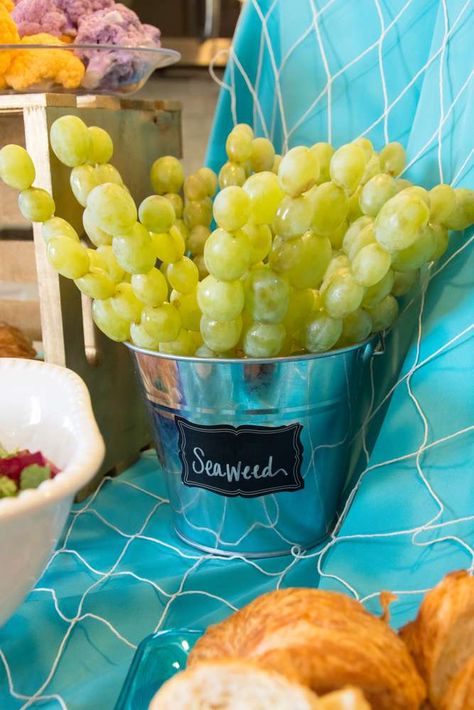 Mermaid Birthday Party Water Games, Mermaid Halloween Birthday Party, Outdoor Mermaid Party Ideas, Mermaid Menu Ideas, Mermaid Theme Snacks Food Ideas, Ocean Birthday Snacks, Mermaid Ocean Birthday Party, Mermaid Birthday Party For Adults, Mermaid Birthday Snack Ideas