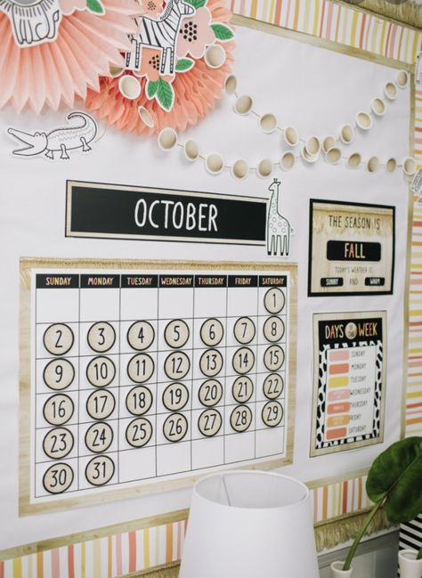 Girly Bulletin Board, Cute Bulletin Boards For Classroom, Simply Safari Classroom, Safari Classroom Theme, Bulletin Board Calendar, Simply Safari, Safari Theme Classroom, Birthday Cover, Safari Classroom