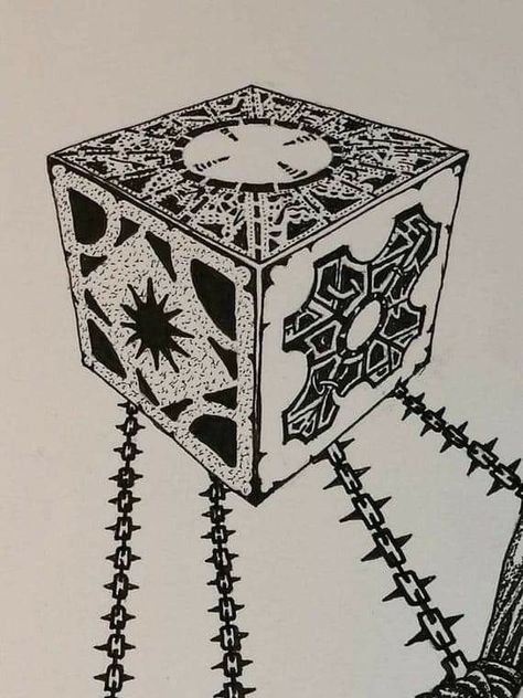 Hellraiser Puzzle Box Tattoo, Hellraiser Tattoo Stencil, Lament Configuration Tattoo, Hellraiser Tattoo Design, Pinhead Hellraiser Tattoo, Hellraiser Tattoo Ideas, Hellraiser Box Tattoo, Pinhead Tattoo Design, Hellraiser Drawing