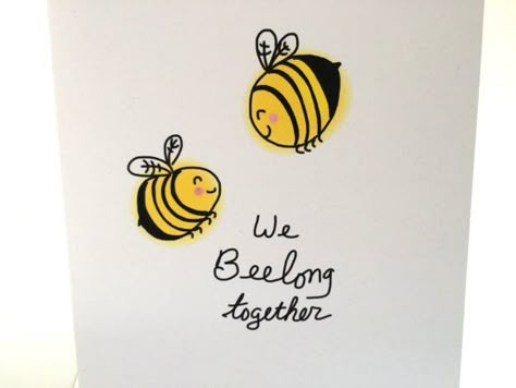 Hello! Thank you for looking around! This listing is for one (1) “We Beelong together,” Sweet Heart Bee Valentine’s Day Card Who doesn’t love doodles, puns, bees and love?! Super cute, perfect card for all children, teens, men and women :0) The front depicts my doodle of two happy Doodle Bee, Bee Doodle, Bee Puns, Quotes Valentines Day, We Belong Together, Bee Valentine, Cards For Men, Punny Cards, Happy Birthday Quotes Funny