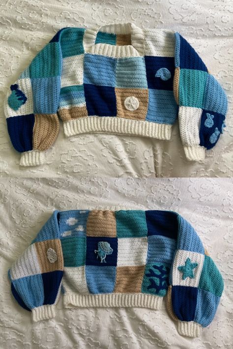 Crochet Fish Sweater, Ocean Crochet Ideas, Ocean Inspired Crochet, Crochet Ocean Theme, Ocean Themed Clothes, Ocean Aesthetic Clothes, Ocean Themed Crochet, Ocean Inspired Outfits, Ocean Inspired Fashion