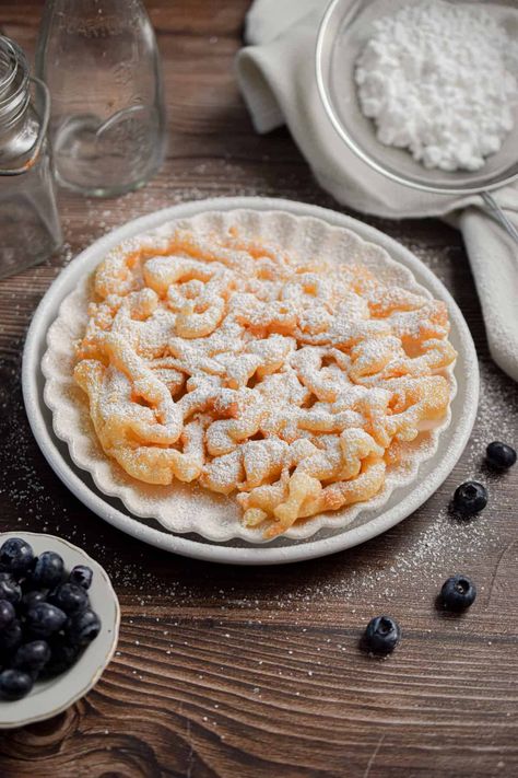 State Fair Food Recipes, Pancake Mix Funnel Cake, Fair Treats, Easy Funnel Cake, Funnel Cake Recipe Easy, Krusteaz Pancake Mix, Sour Cream Blueberry Muffins, Homemade Funnel Cake, Pancake Mix Recipe