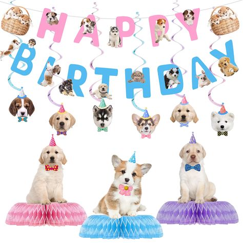 PRICES MAY VARY. 【Wonderful Dog Decoration Pack】You will get a total of 16 pieces of items in the puppy party decorations pack, including 1 dog birthday banner, 6 dog party hanging cutouts, 6 hanging swirl decors and 3 dog honeycomb Centerpieces. The cute and naughty dog birthday party supplies will provide your family and friends with a memorable and fun party ! 【Reusable & Durable Material】All of our dog party supplies are made of premium cardboard, non-toxic, with no smell,heat-resistant and Puppy Party Decorations, Dog Themed Birthday, Dog Party Decorations, Dog Themed Birthday Party, Puppy Birthday Parties, Birthday Dog, Dog Birthday Party, Puppy Birthday, Dog Party